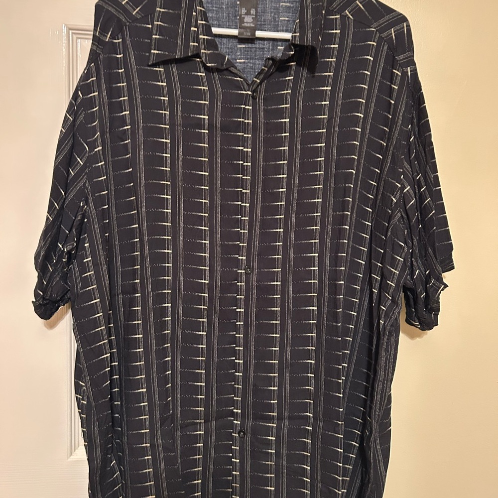 Axcess Black and White Casual Button Down Shirt with Stripes